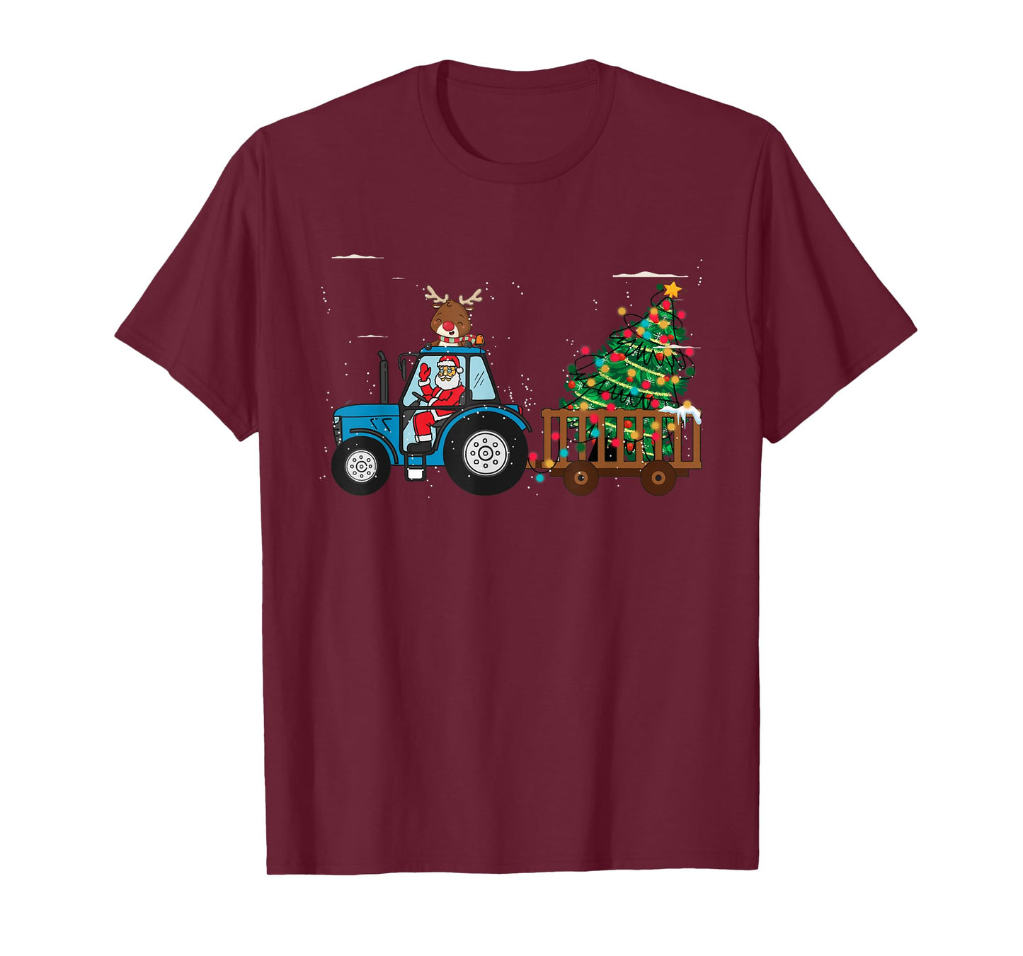 Christmas Farm Tractor Xmas Tree Lights Santa Hat Farmer T-Shirt