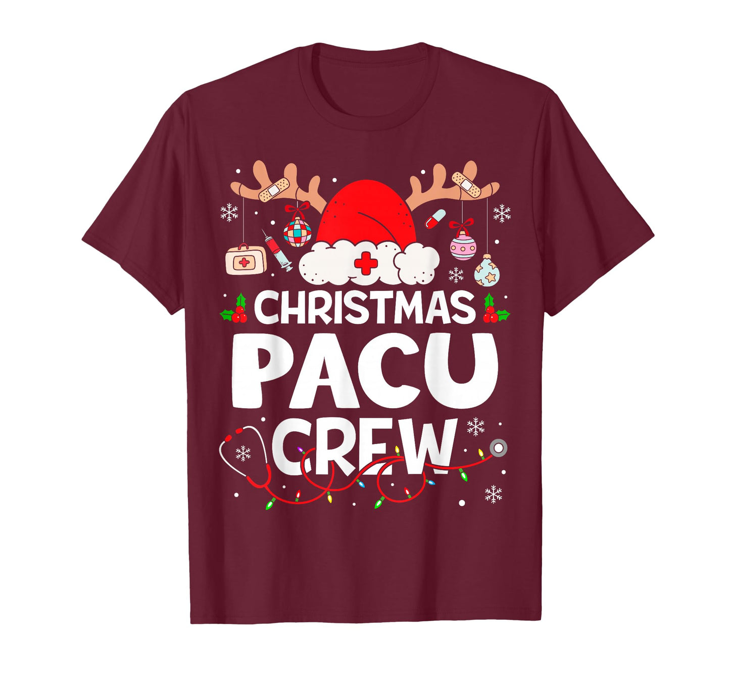 Christmas Pacu Crew Reindeer Santa Post Anesthesia Care Unit T-Shirt