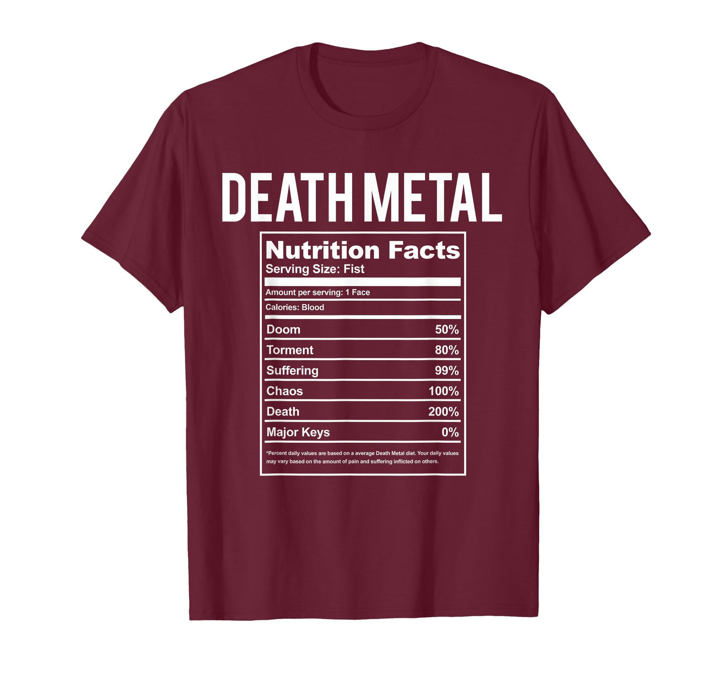 Funny Brutal Death Metal Nutrition Facts Concert Gift T-Shirt Small