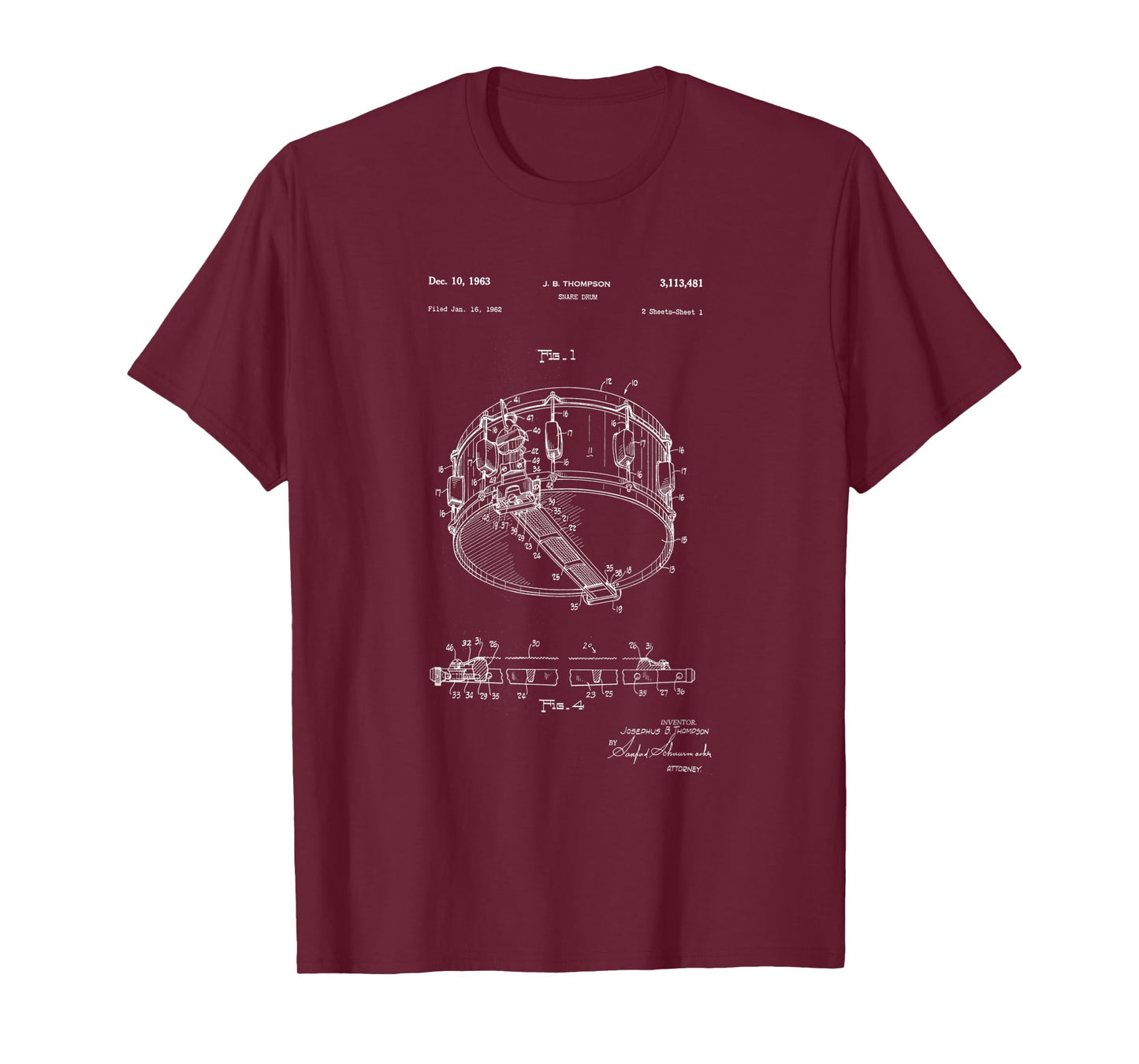 Thompson Snare Drum 1962 Patent T-Shirt