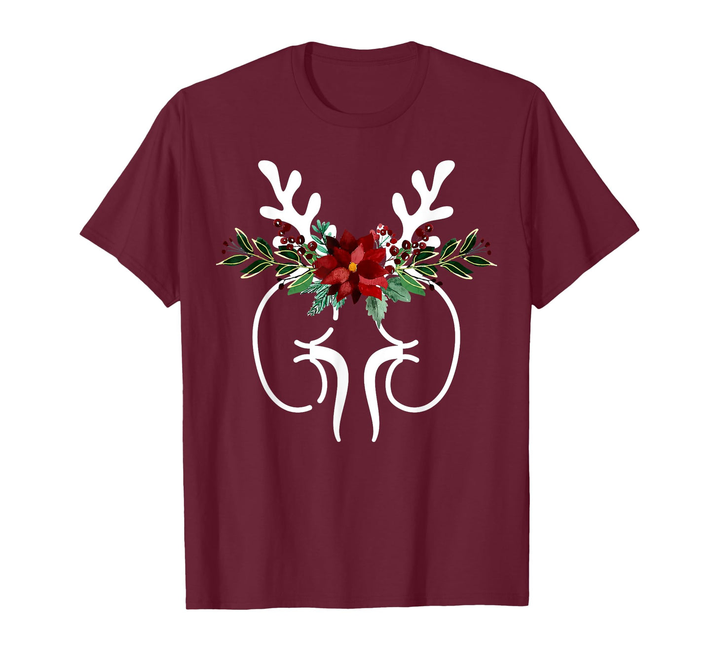 Anatomy Kidney Floral Reindeer Christmas Dialysis Nurse T-Shirt