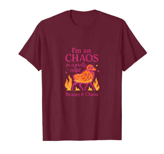 Aries Zodiac Chaos in a Pretty Outfit Graphic Design T-Shirt