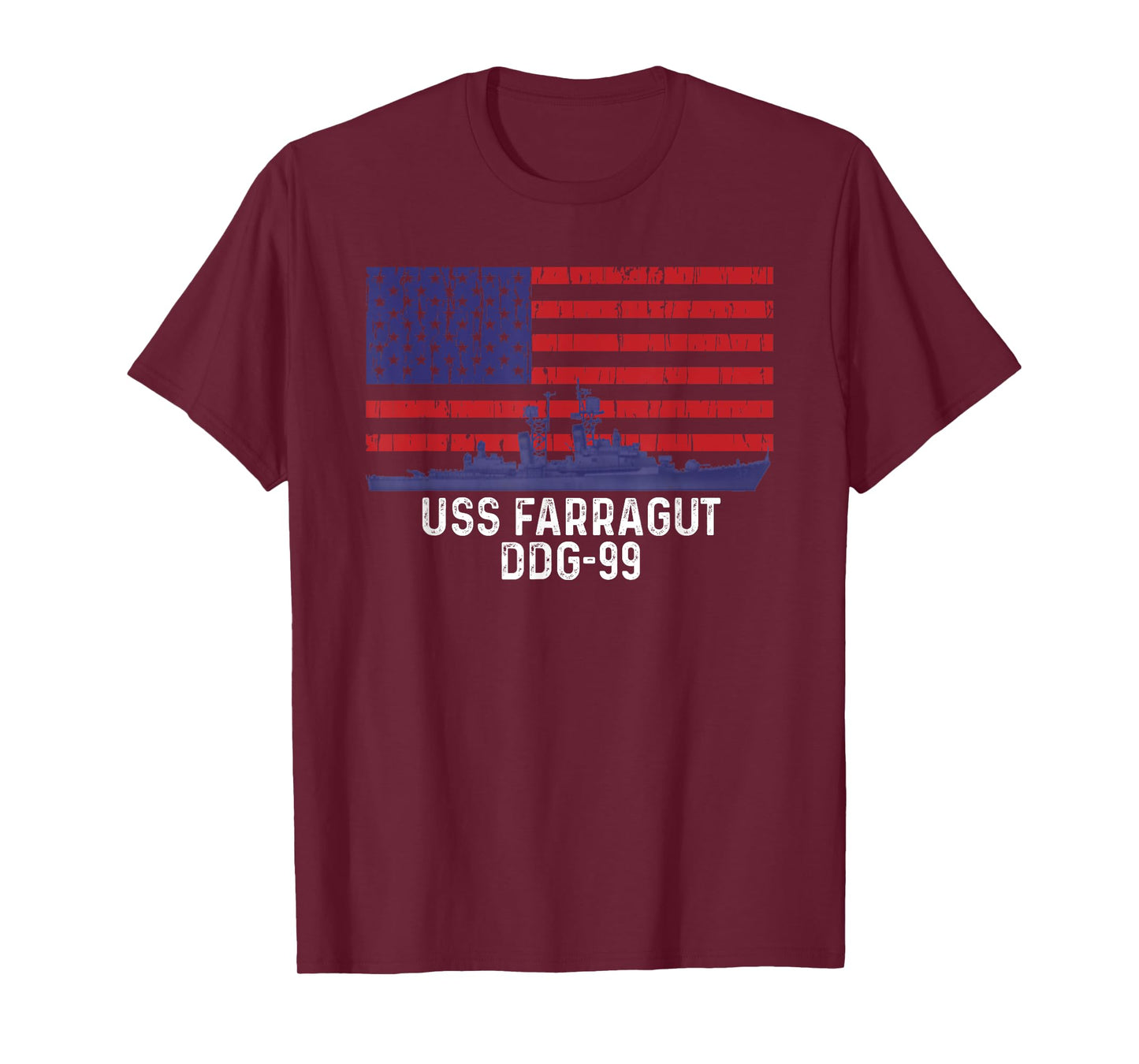 USS Farragut DDG-99 Ship Vintage American Flag T-Shirt for Women Men