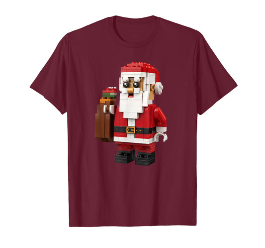 Christmas Builder Block Brick Building Santa Face Kids Boys T-Shirt