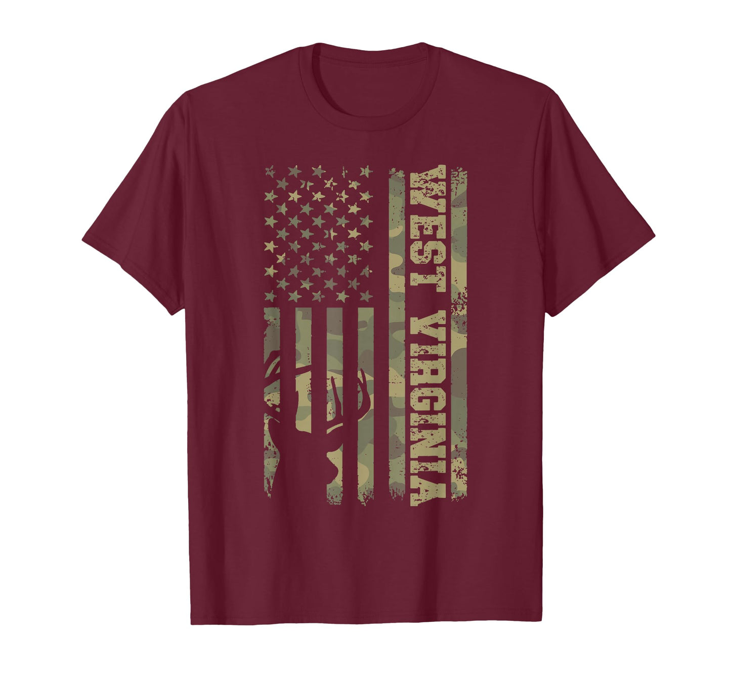 West Virginia Deer Hunter Vintage Deer Hunting Camo USA Flag T-Shirt