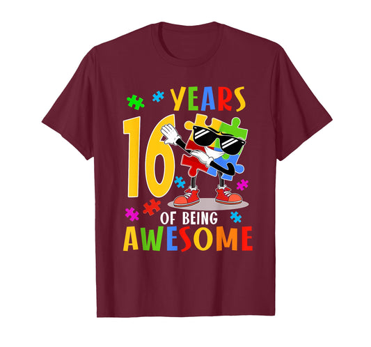 16 Years Of Being Awesome Birthday Dabbing Autism Puzzle T-Shirt