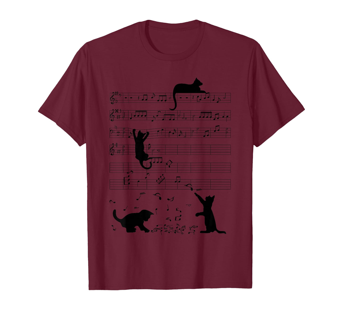 Cute Cat Kitty Playing Music Note Clef Musician Art T-Shirt Small