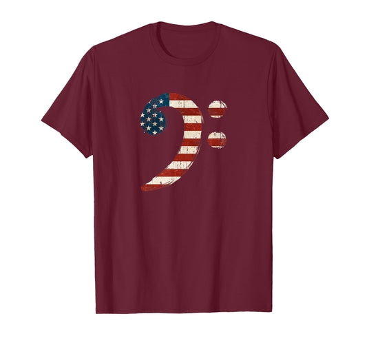 Bass Clef USA Flag Vintage T-Shirt Gift for Bass Player T-Shirt
