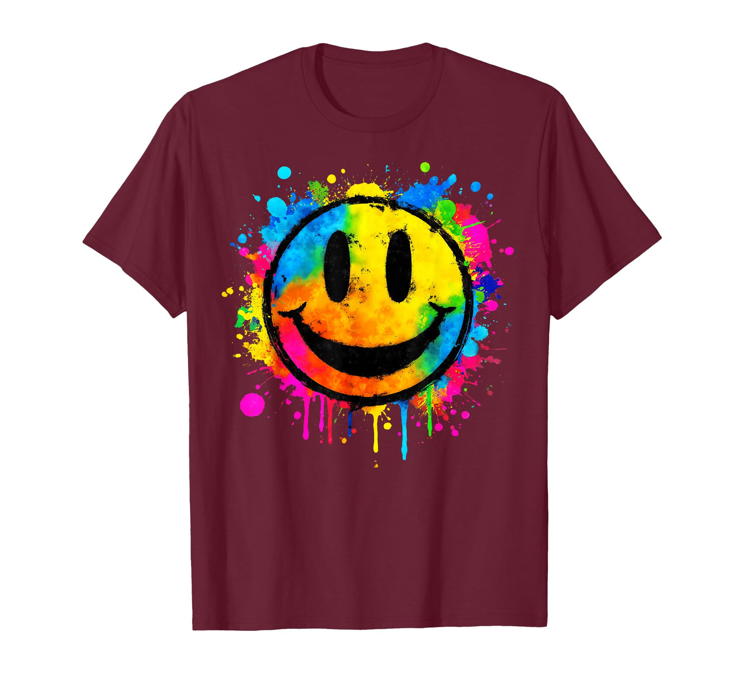 Cute Paint Splash Happy Smile Face 70s Tie Dye Smiling Funny T-Shirt
