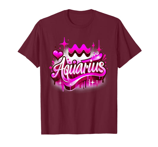 Pink Aquarius Zodiac Star Sign T-Shirt