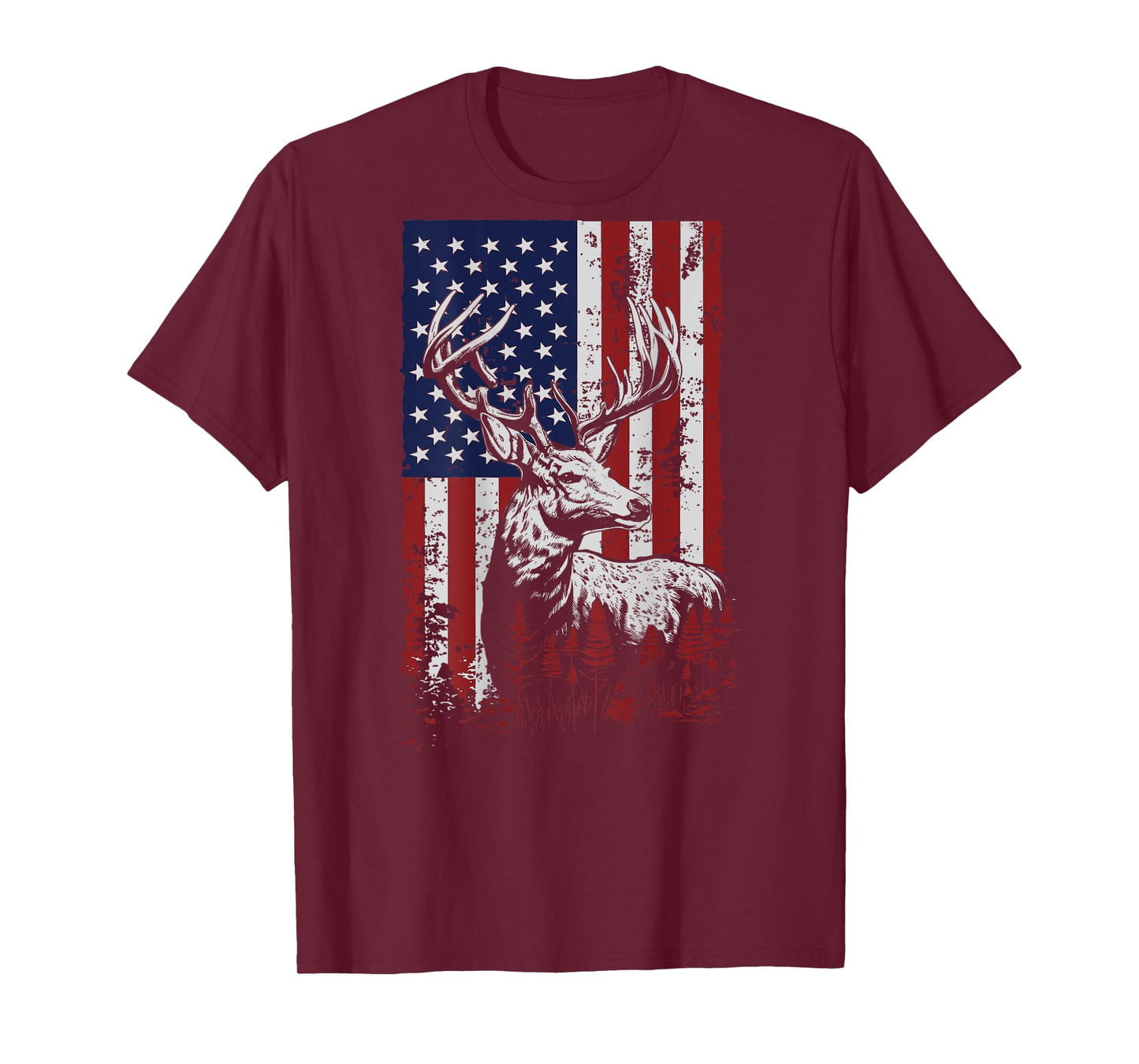 Whitetail Buck Deer Hunting American Flag Patriotic ON BACK T-Shirt