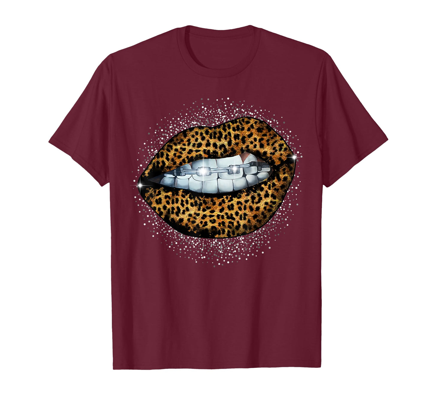 Cool Braces Dentist Leopard Cheetah Print Womens Lip T-Shirt