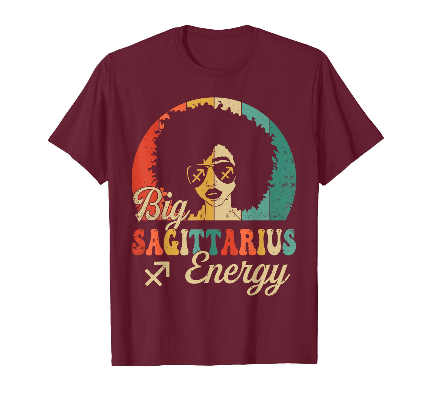 Big Sagittarius Energy Afro Woman Retro Sunset Zodiac Sign T-Shirt