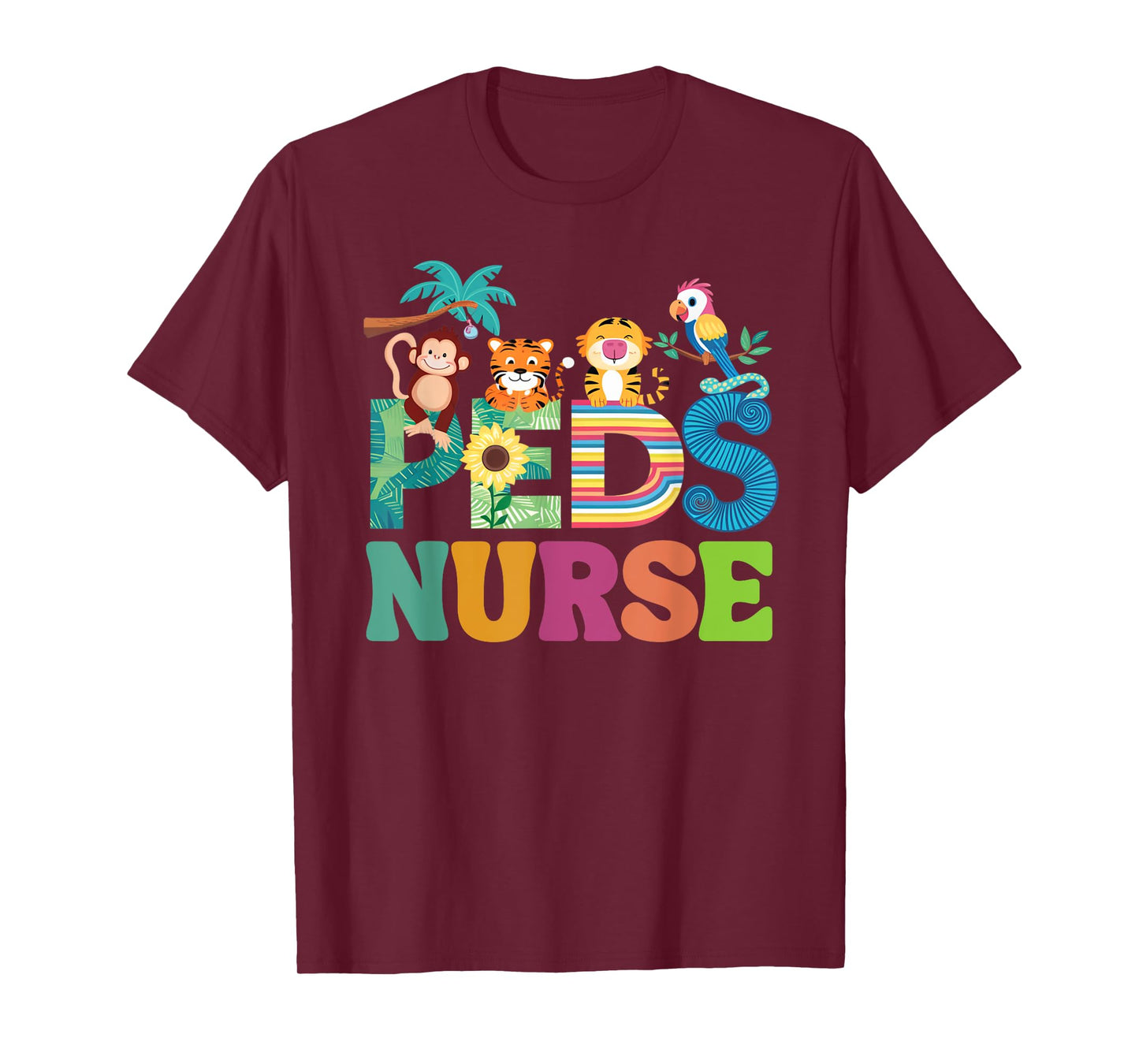 Colorful Peds Nurse Cute Animals PEDS Oncology Nurse T-Shirt