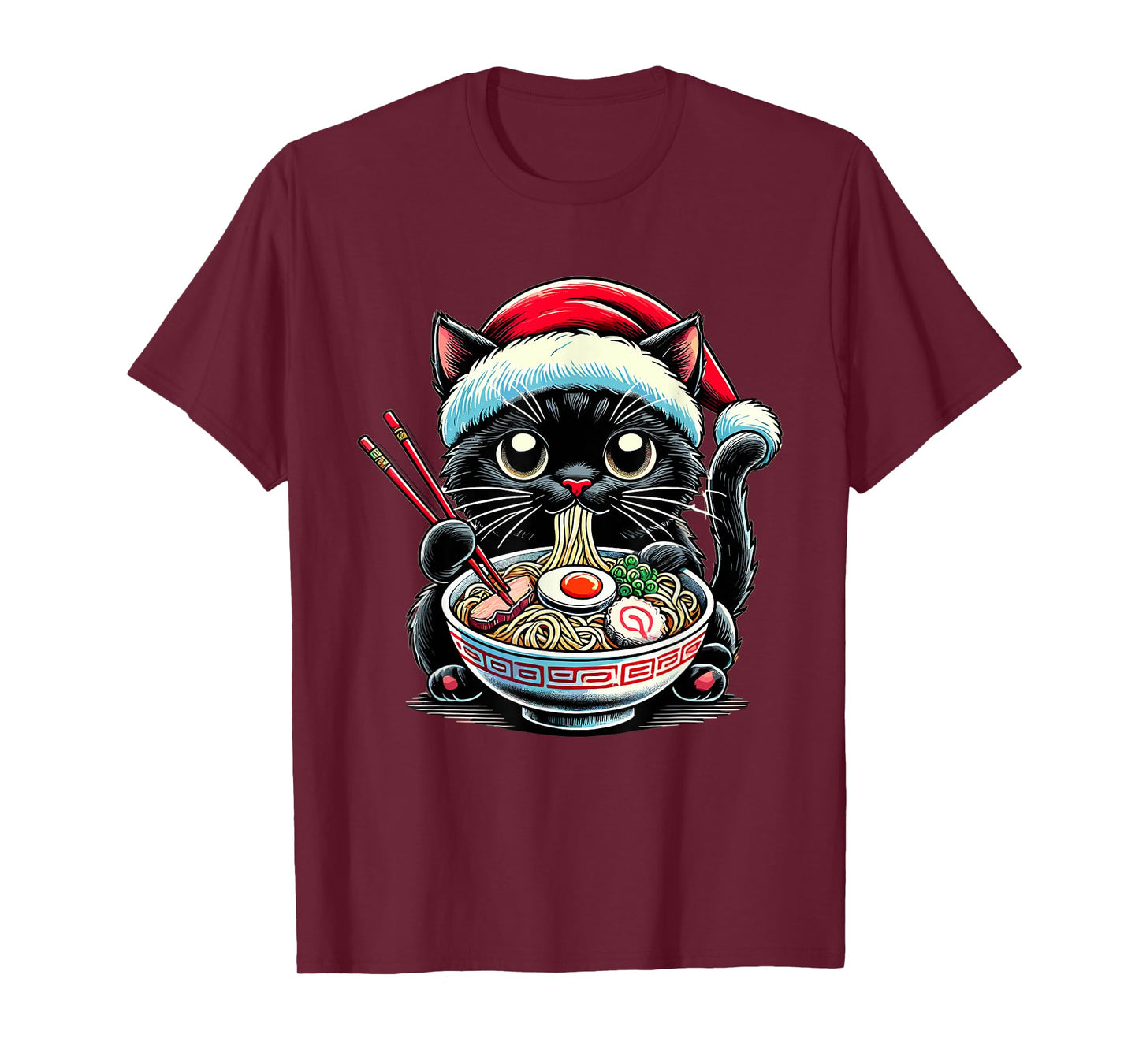 Cat Ramen Santa Hat Japanese Christmas Xmas T-Shirt