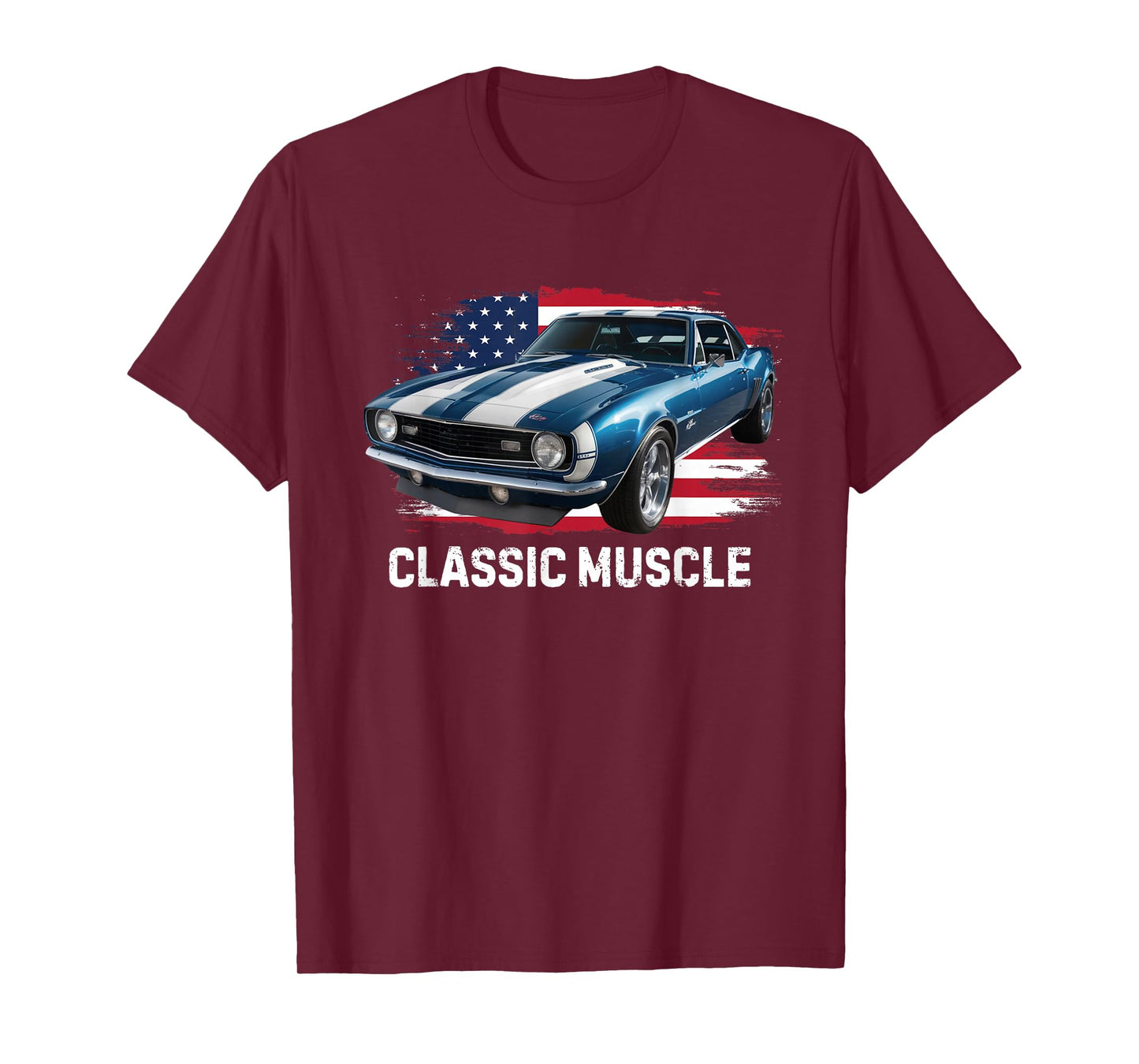 Patriotic USA Retro Flag Classic Vintage Muscle American Car T-Shirt