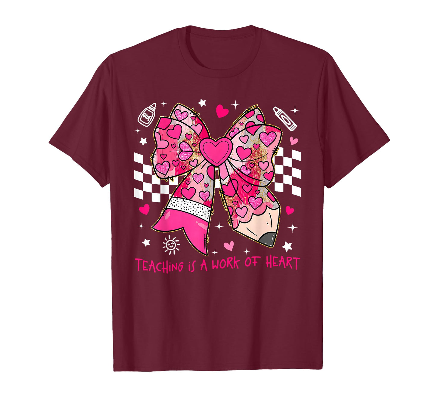 Valentine Teaching is A Work of Heart Pencil Bow Teacher T-Shirt