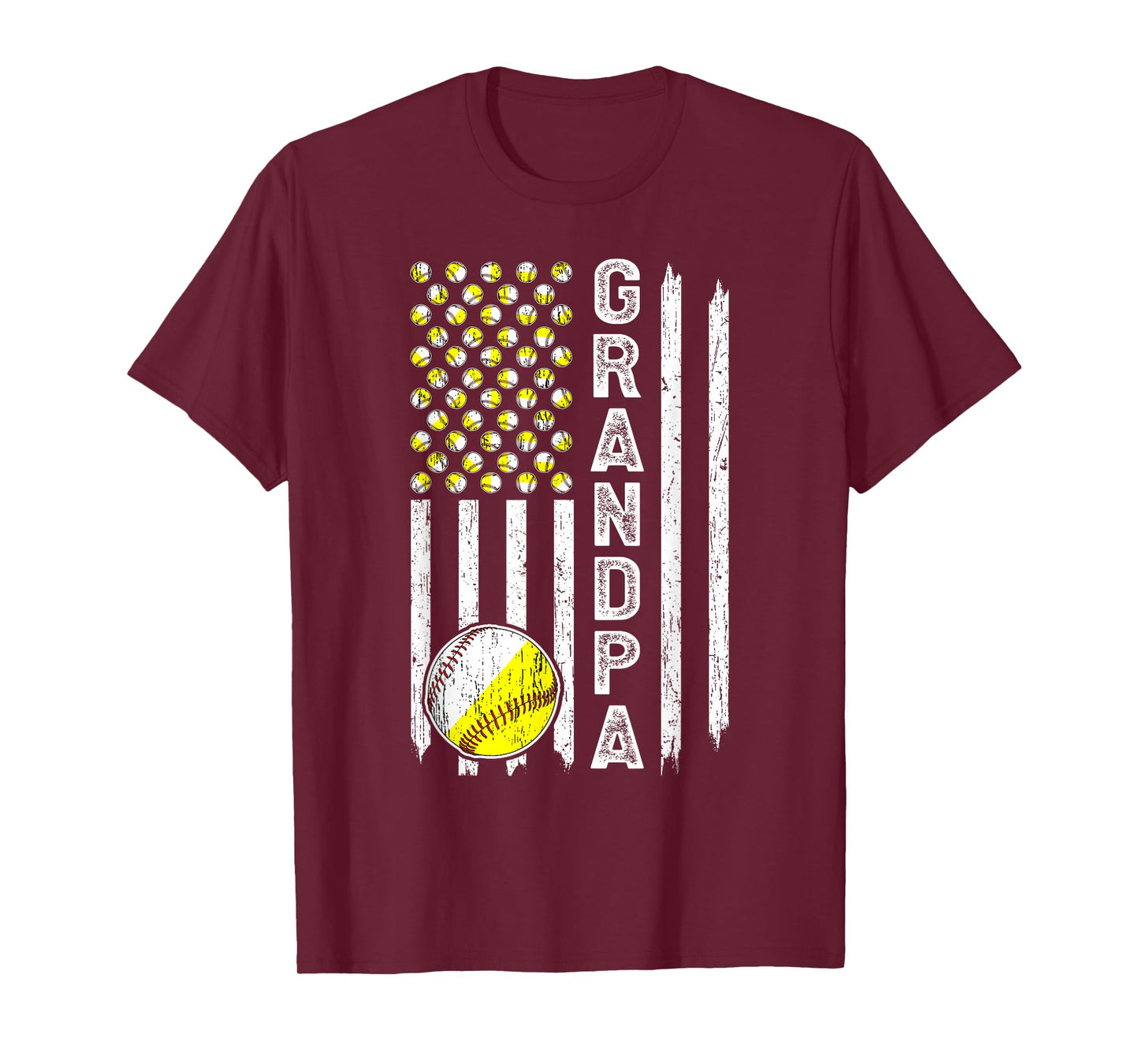 Grandpa American Flag Softball Baseball Grandpa T-Shirt