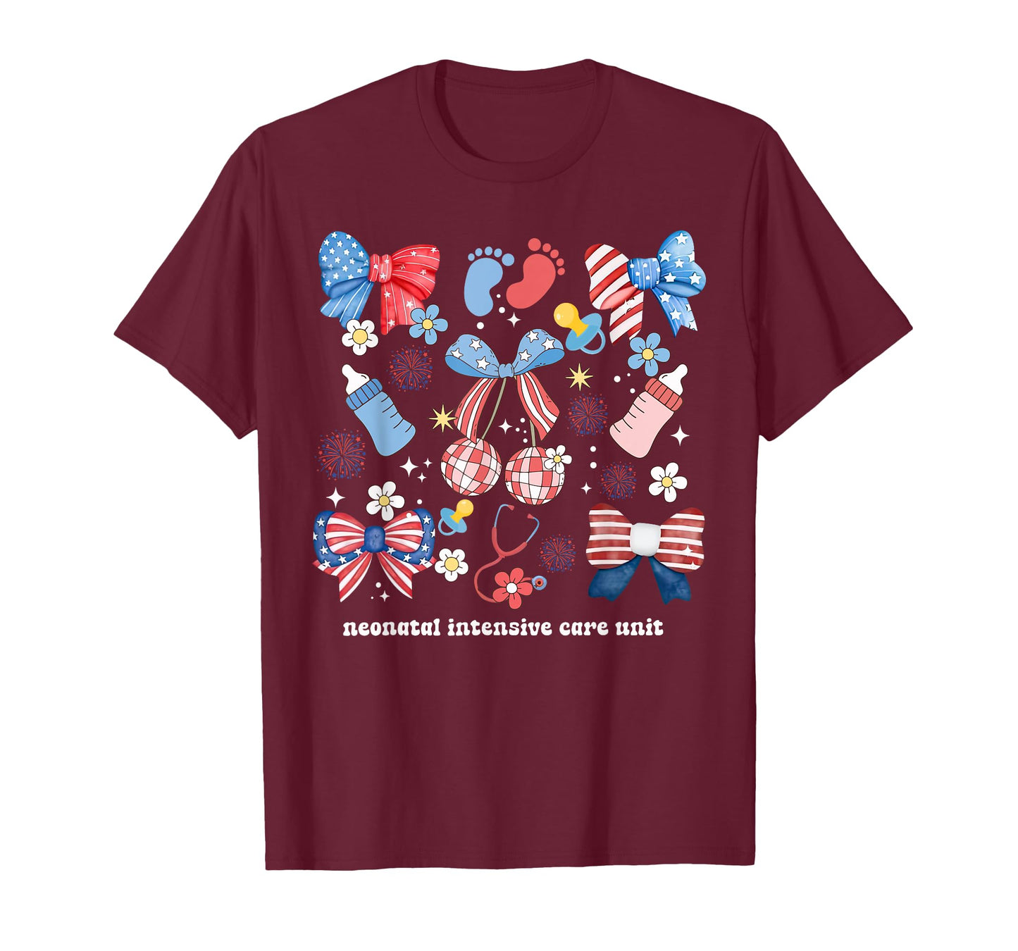 4th of July Neonatal ICU Nurse Coquette Bow NICU Nursing Women Men T-Shirt