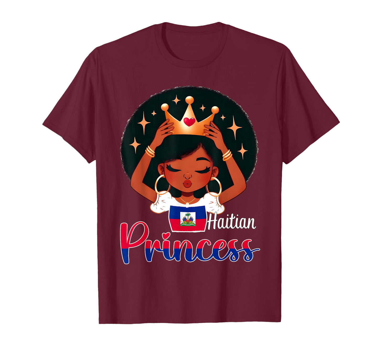 Haitian Princess Haiti Flag Melanin for Black Girls Kids T-Shirt
