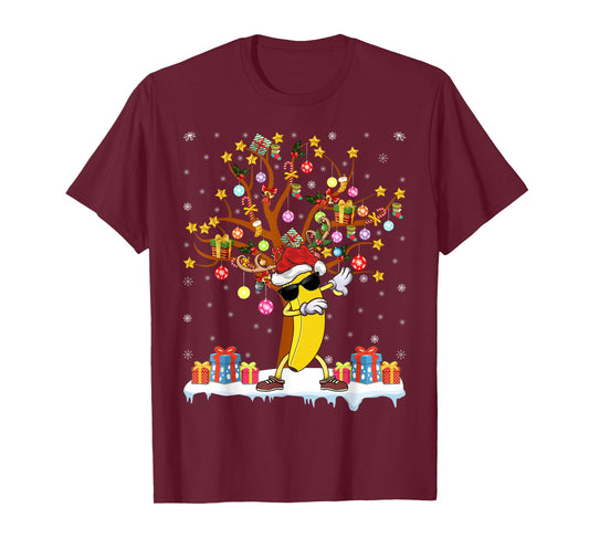 Banana Xmas Lighting Tree Santa Banana Christmas Tree T-Shirt