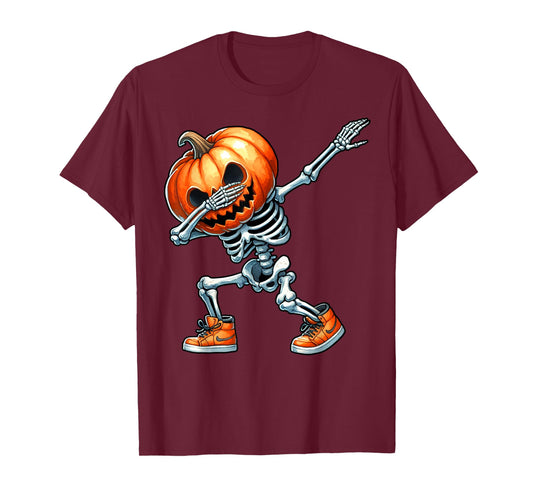 Halloween Boys Dabbing Skeleton Scary Pumpkin Jack O Lantern T-Shirt