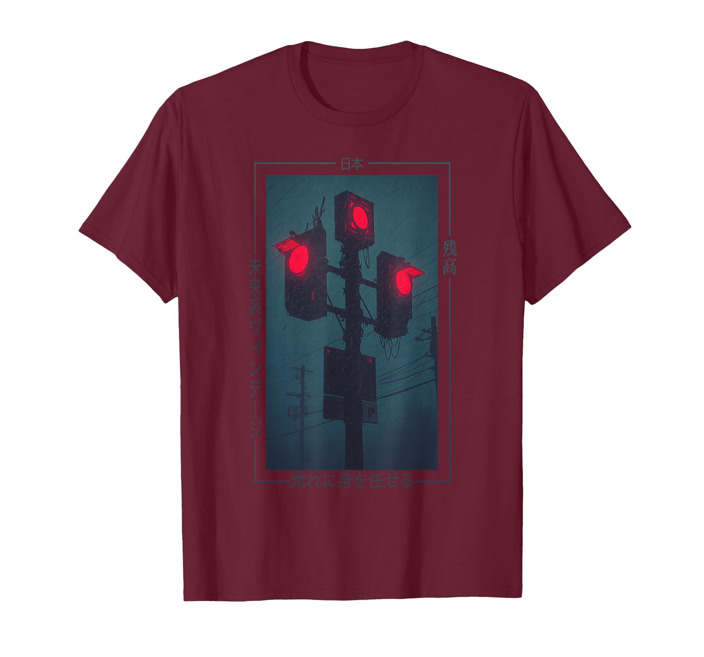 Cyberpunk Traffic Lights Japanese - Vaporwave Urban Art T-Shirt