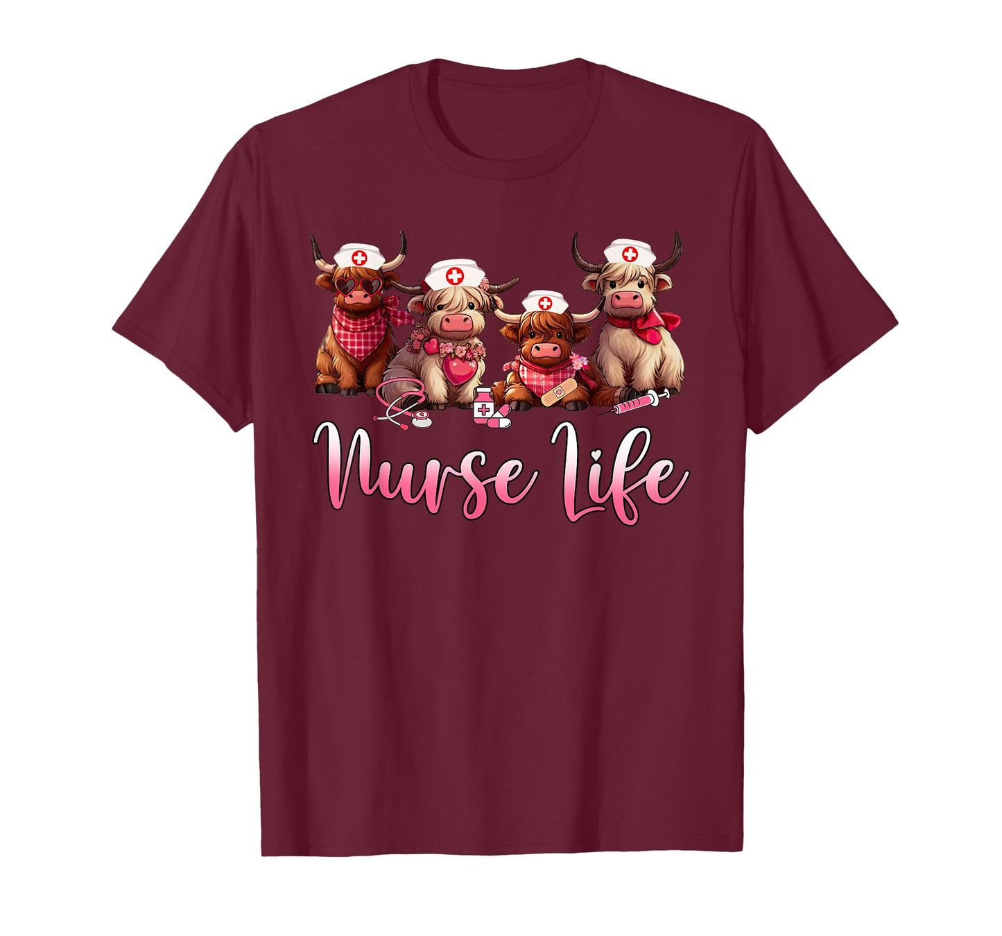 Cute Highland Cow Nurse Life Nursing Farm Animal Lover T-Shirt
