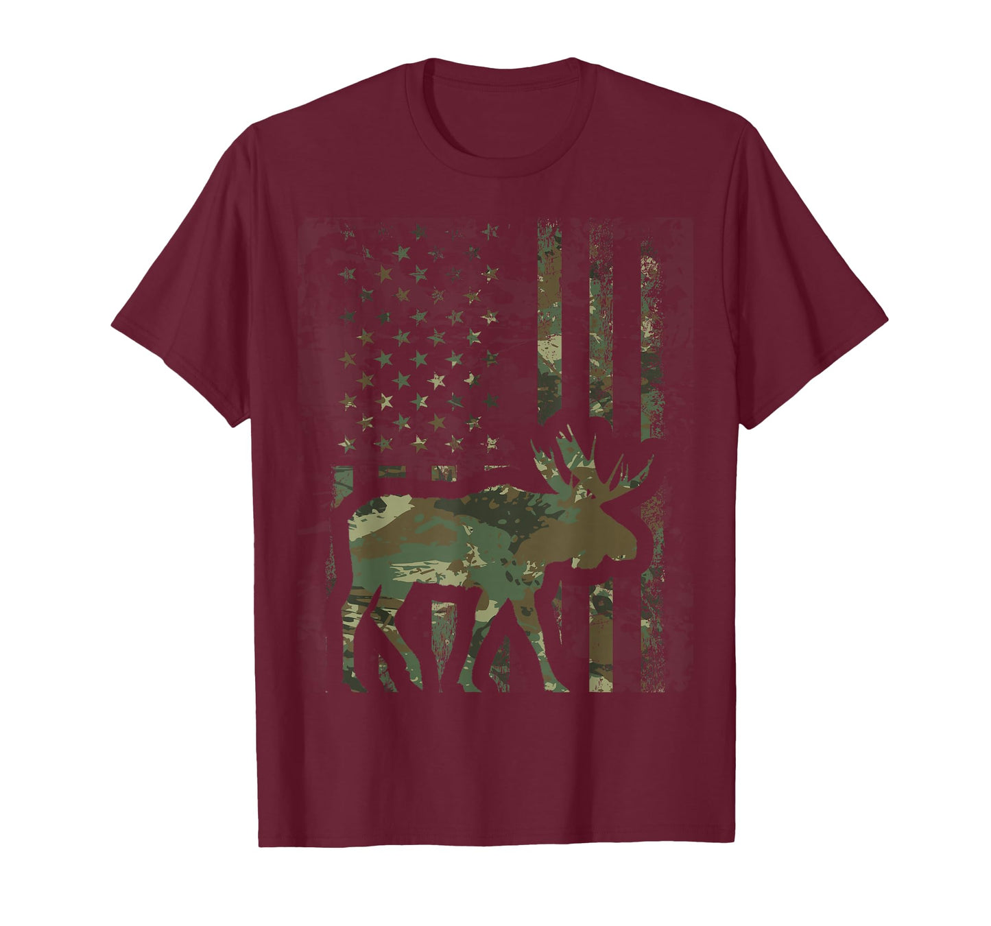 Camo American Flag Moose Hunting Gift for Hunter Moose Lover T-Shirt