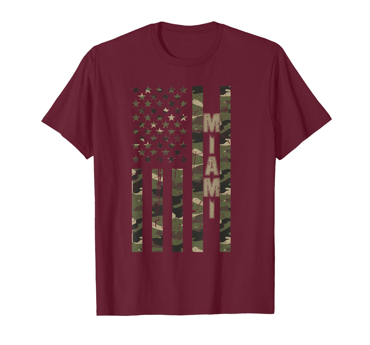Miami United States Distressed Camo w US Flag T-Shirt