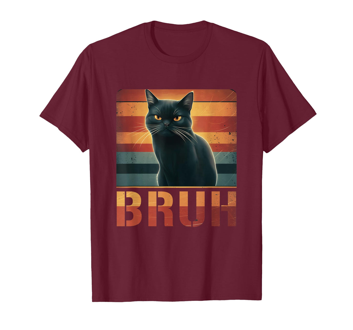 Vintage Sunset Funny Black Cat Bruh Meme Pet Animal T-Shirt