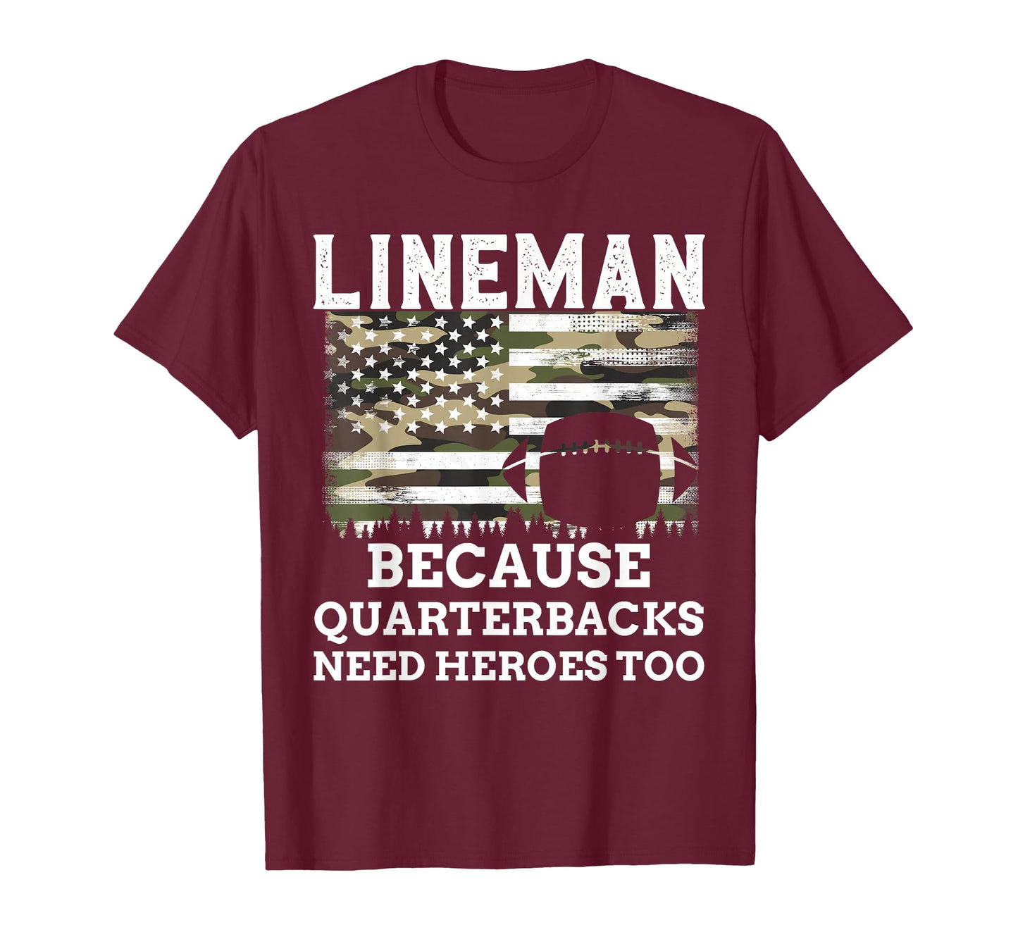 Lineman Football Gift Patriotic American Flag Camouflage T-Shirt