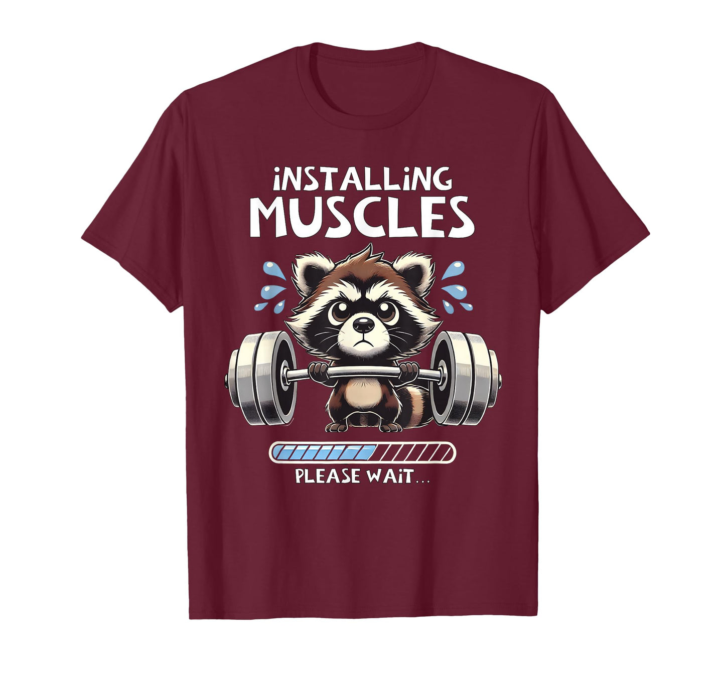 Funny Cute Raccoon Workout Gym Fitness Weightlifting T-Shirt