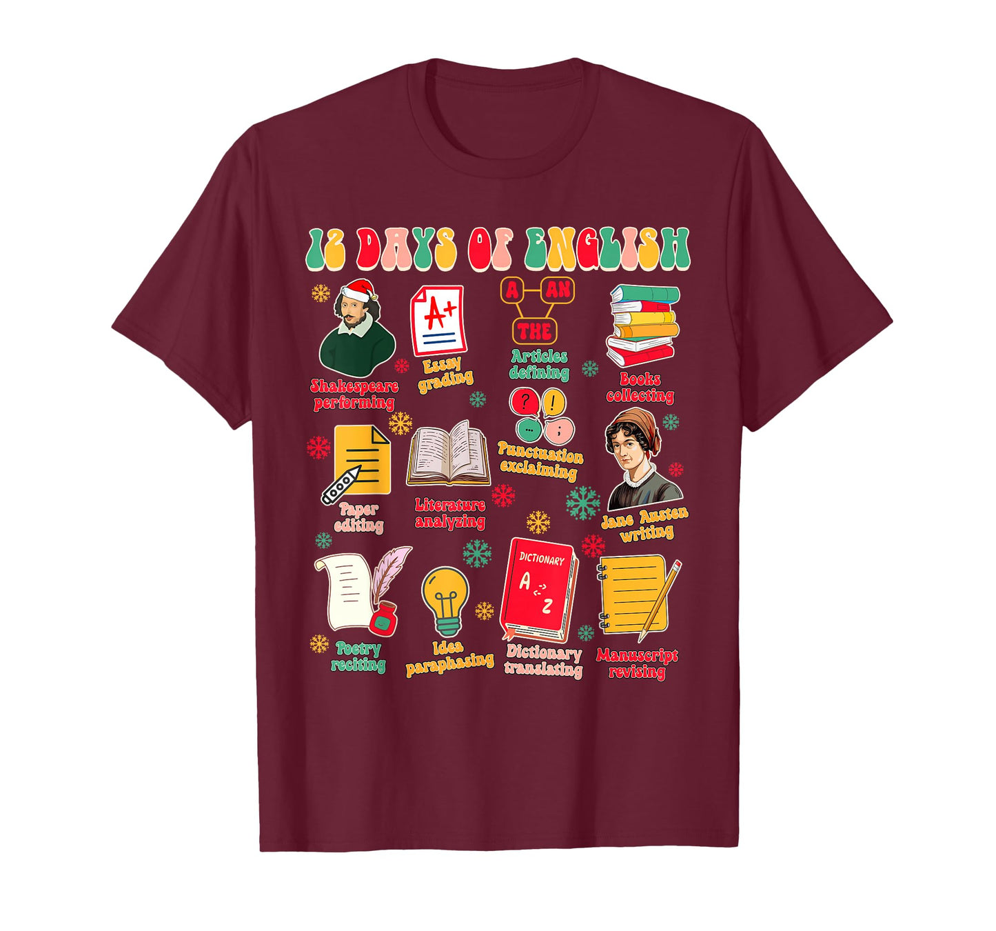 Christmas Xmas English Teacher Teaching 12 Days Of English T-Shirt