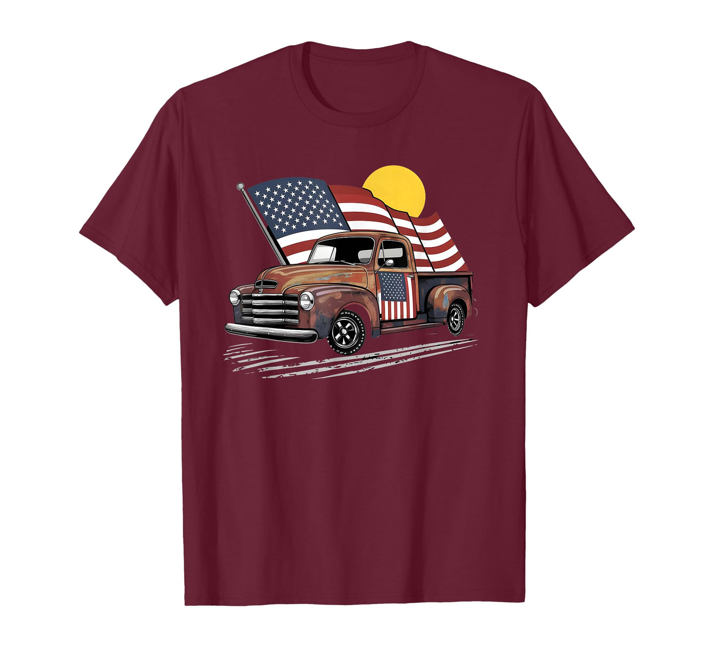 Classic Old Pickup Truck American Flag 4th of July Patriotic T-Shirt