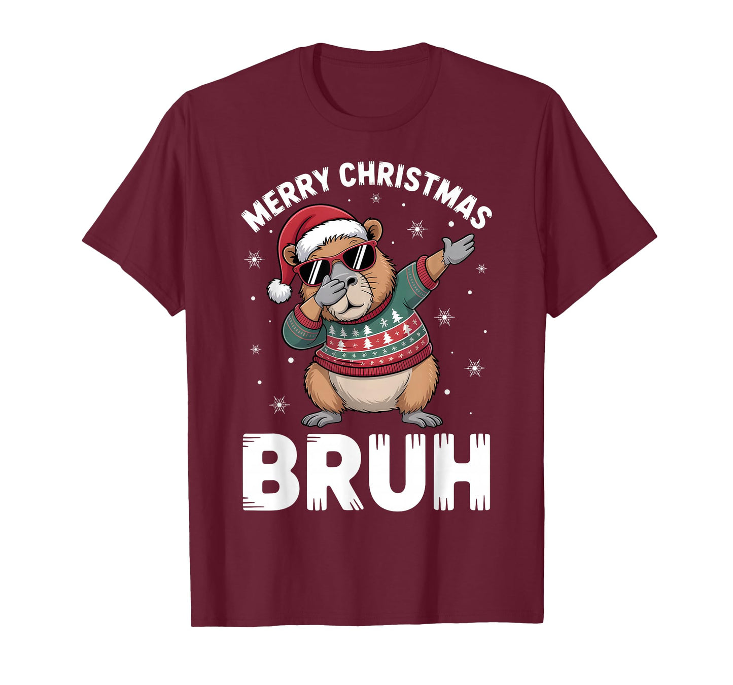 Merry Christmas Bruh Capybara Dabbing Santa Hat Xmas Capy T-Shirt
