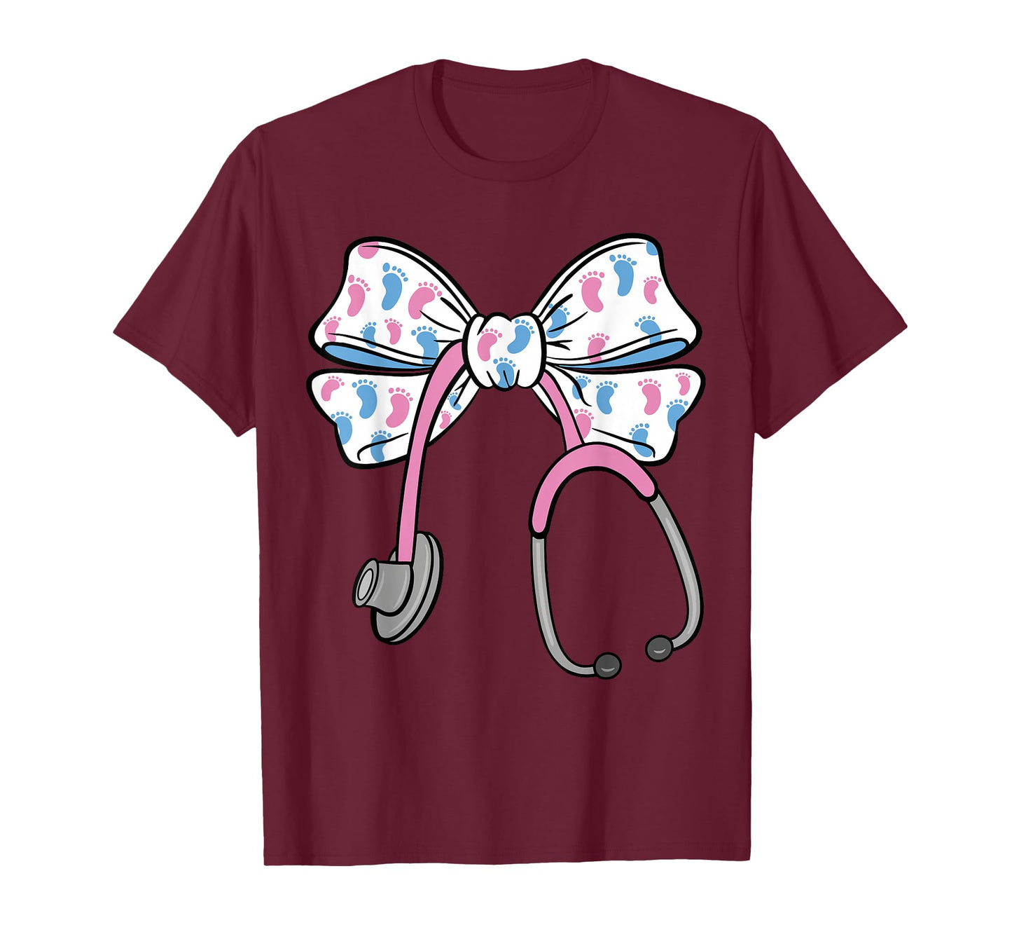 Cute Coquette Bow Stethoscope L&D Labor and Delivery Nurse T-Shirt