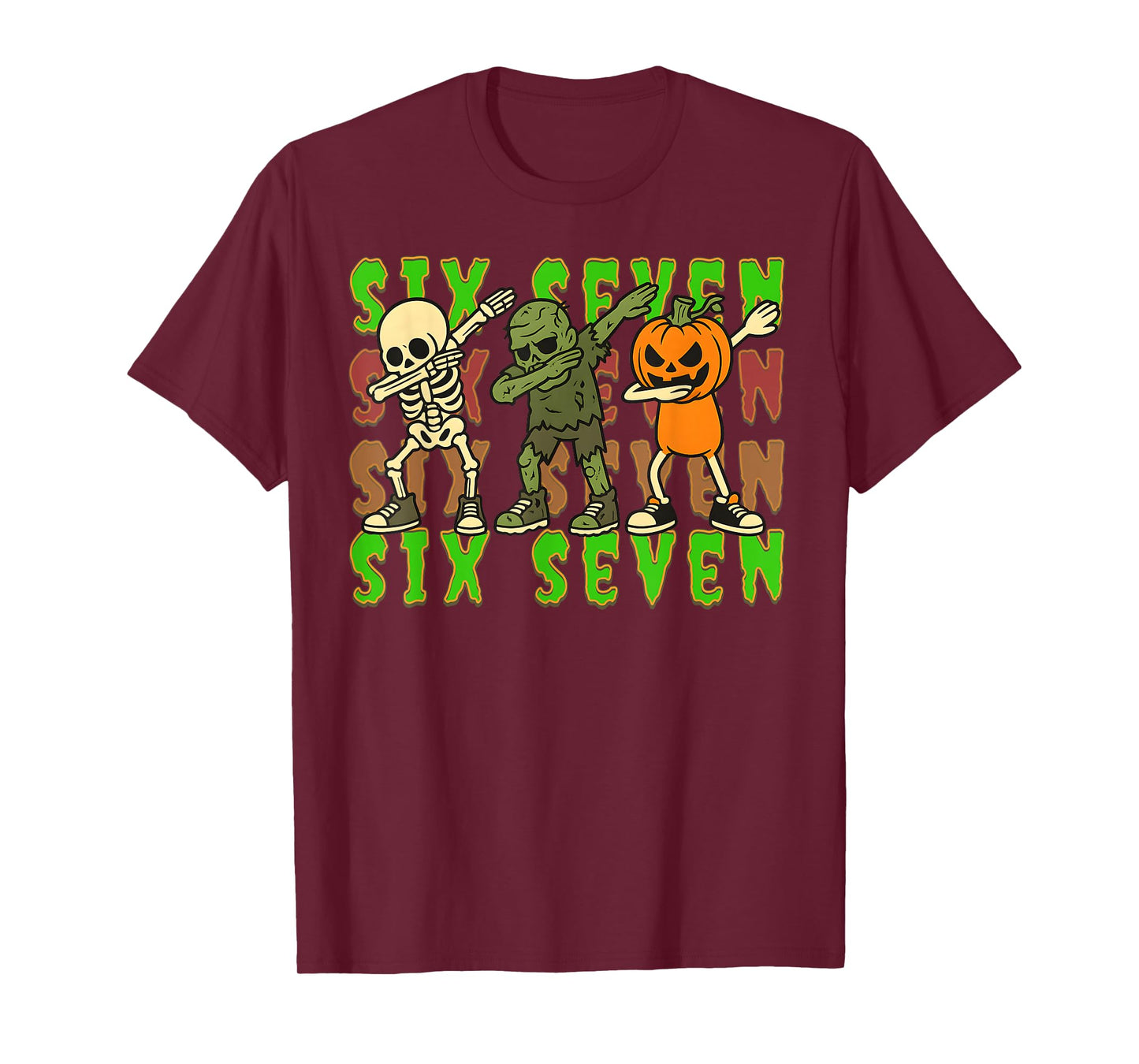 67 Halloween Meme Six Seven Dabbing Skeleton Zombie Pumpkin T-Shirt