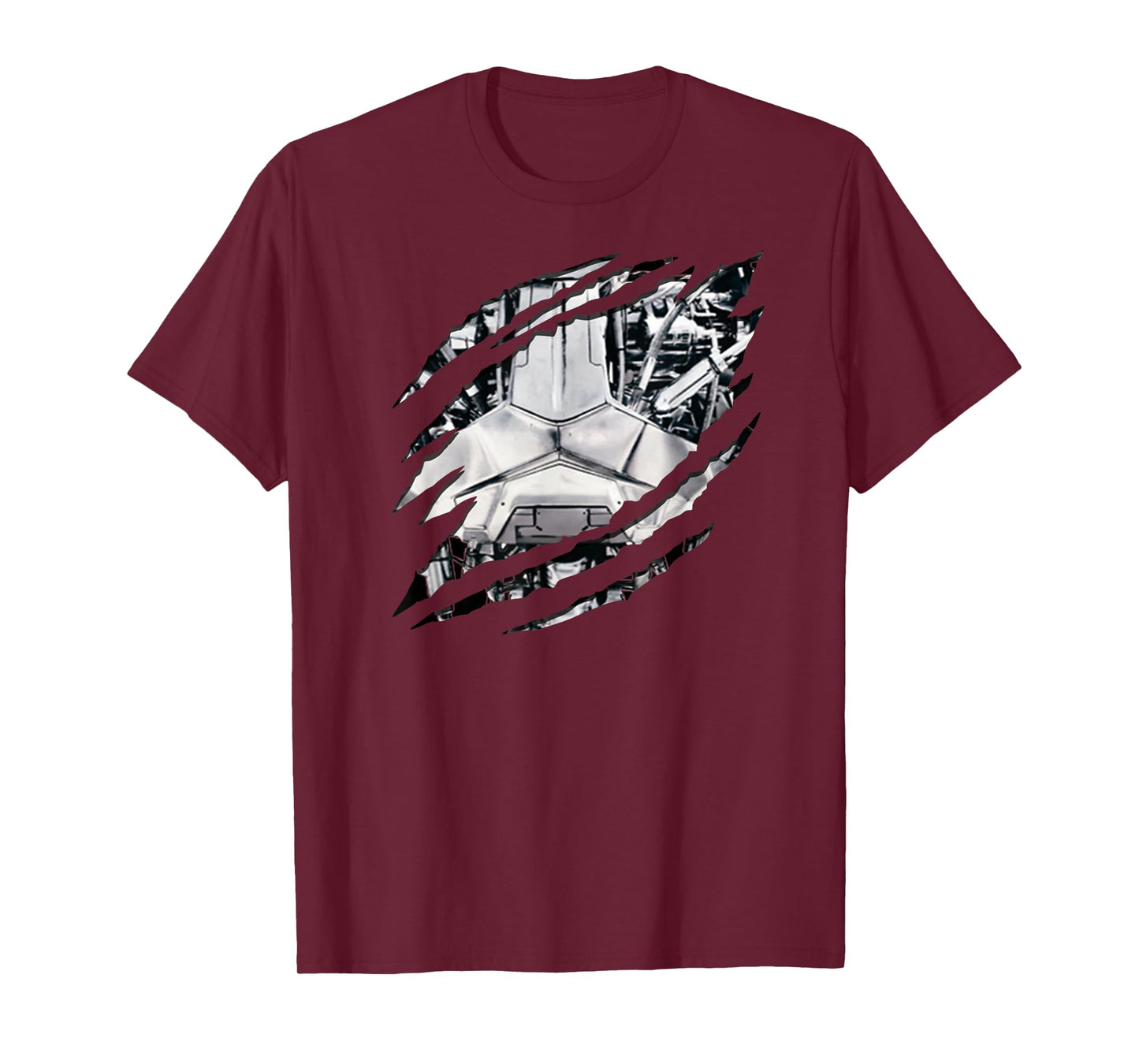 Cool Novelty Torn Clothes Revealing Robot Skeleton Halloween T-Shirt