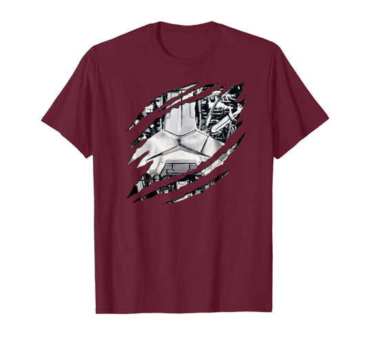 Cool Novelty Torn Clothes Revealing Robot Skeleton Halloween T-Shirt