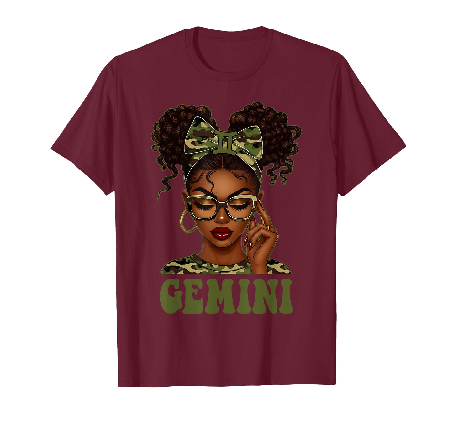 Gemini Queen Black Girl Camouflage Bow It's My Birthday T-Shirt