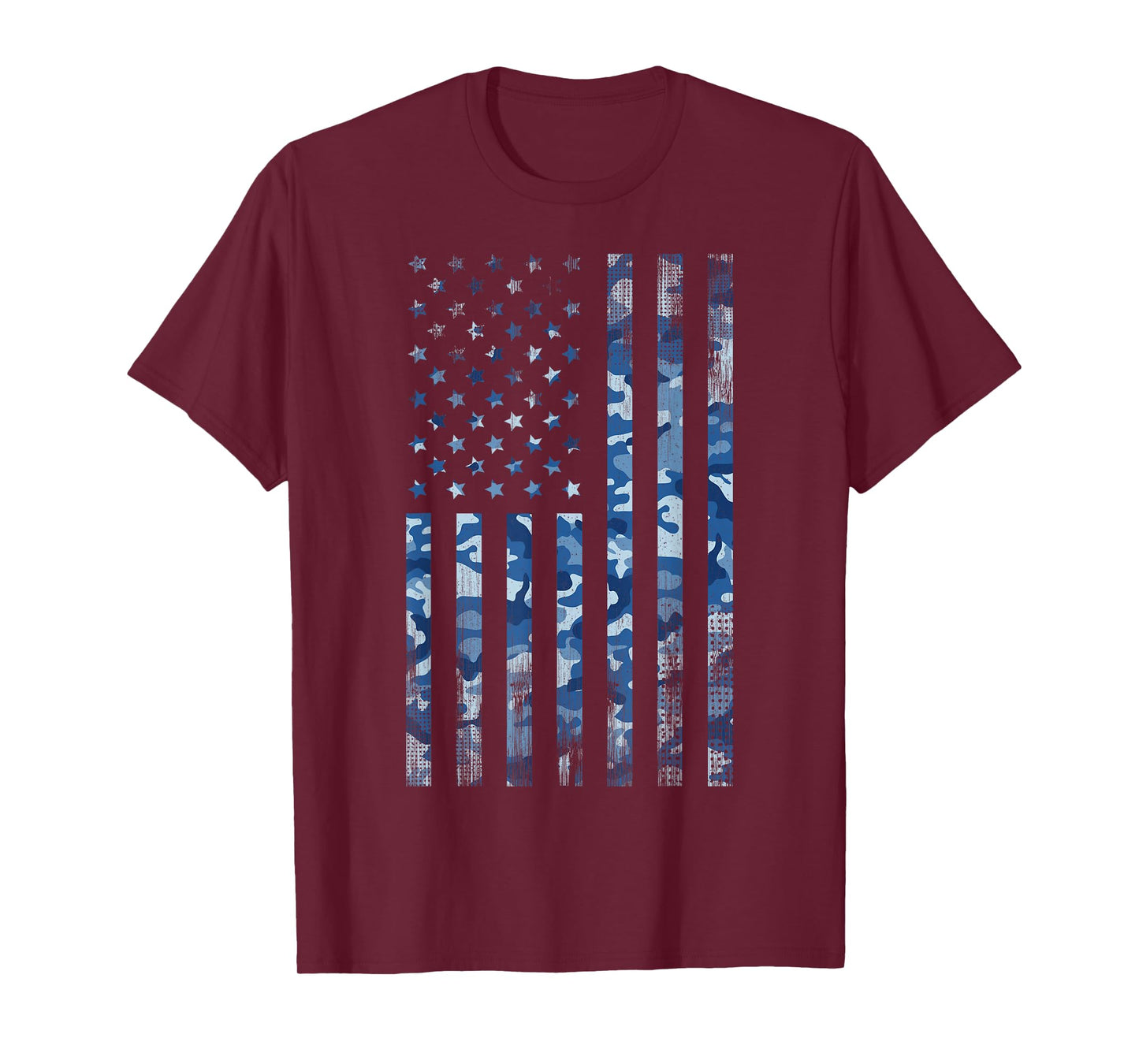 Blue Camo American Flag USA Tactical Ocean Camouflage T-Shirt