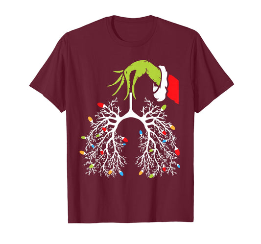 Christmas Nurse Lung Xmas Lights Funny Pulmonologist Xmas T-Shirt