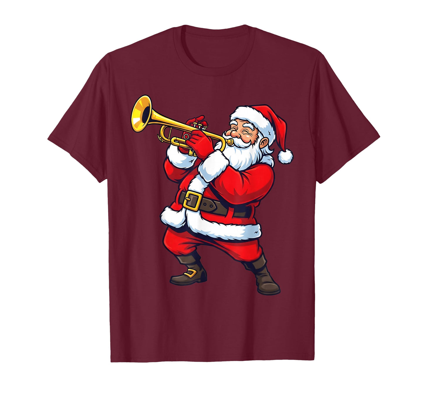 Trumpet Marching Band Musician Christmas Santa Playing Music T-Shirt