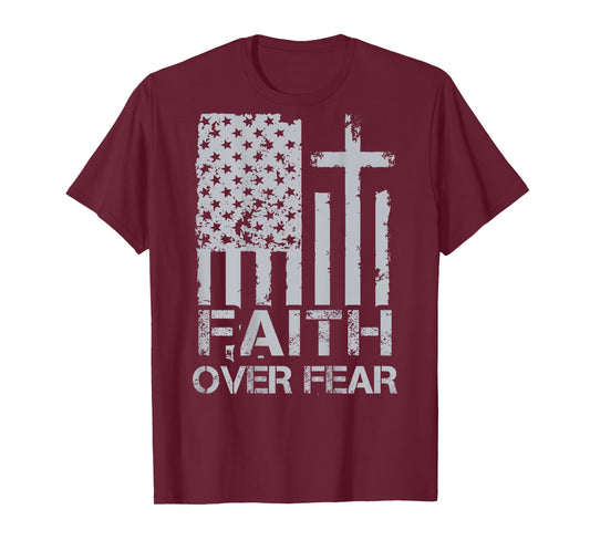 Men Christian Faith Over Fear US Flag 4th of July (on Back) T-Shirt