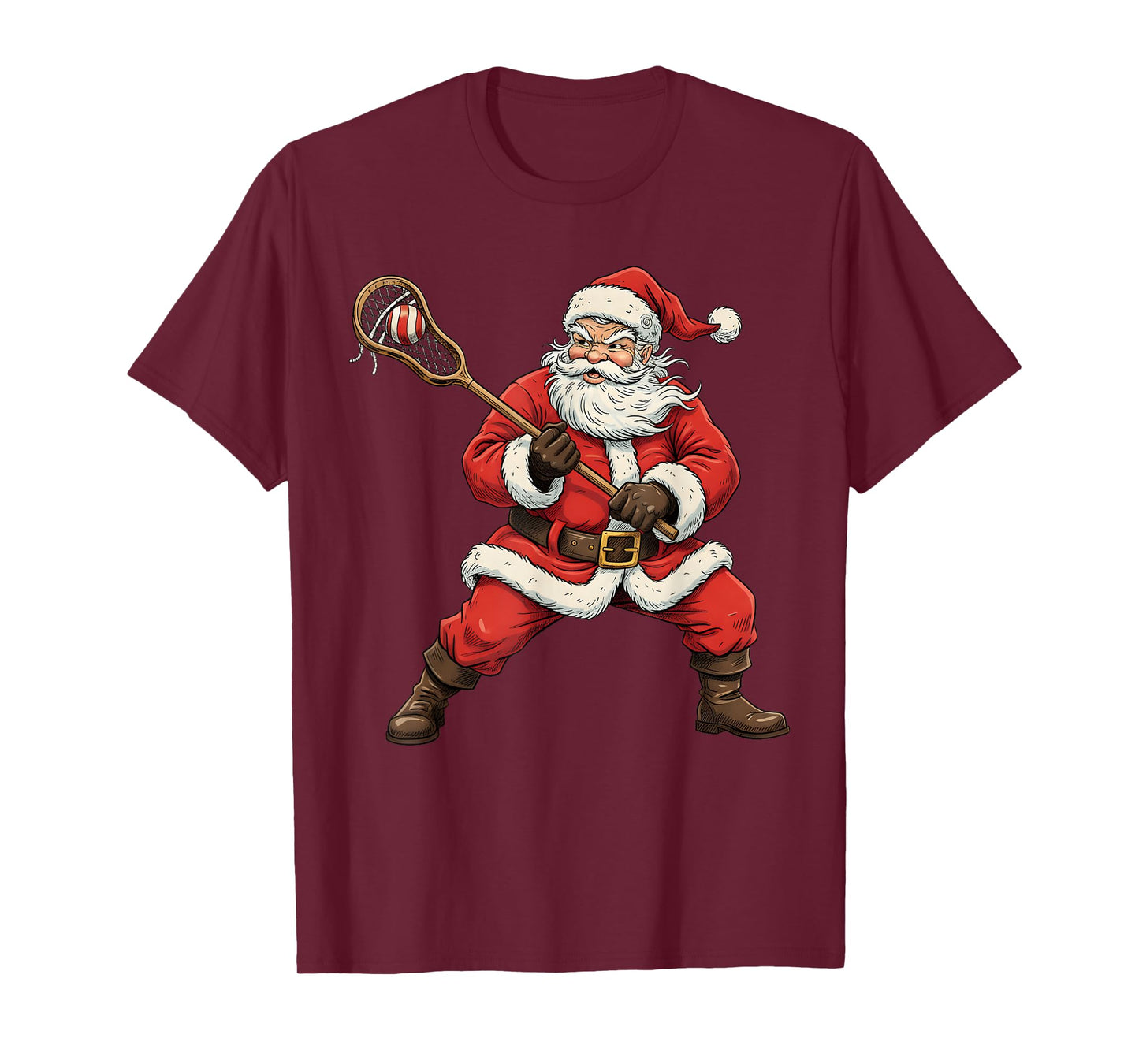 Christmas Santa Playing Lacrosse Lax Player Xmas Sport Lover T-Shirt