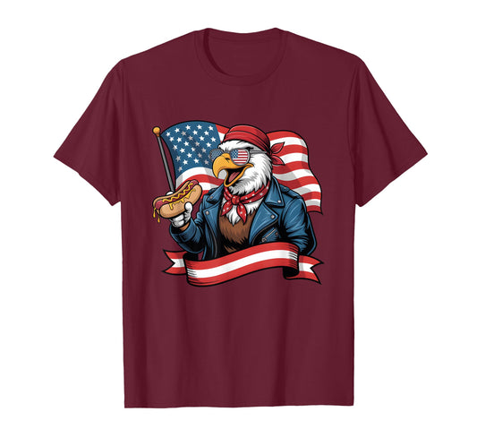 Blad Eagle with American Flag and Hotdog for 4th of july Men Women Kids T-Shirt