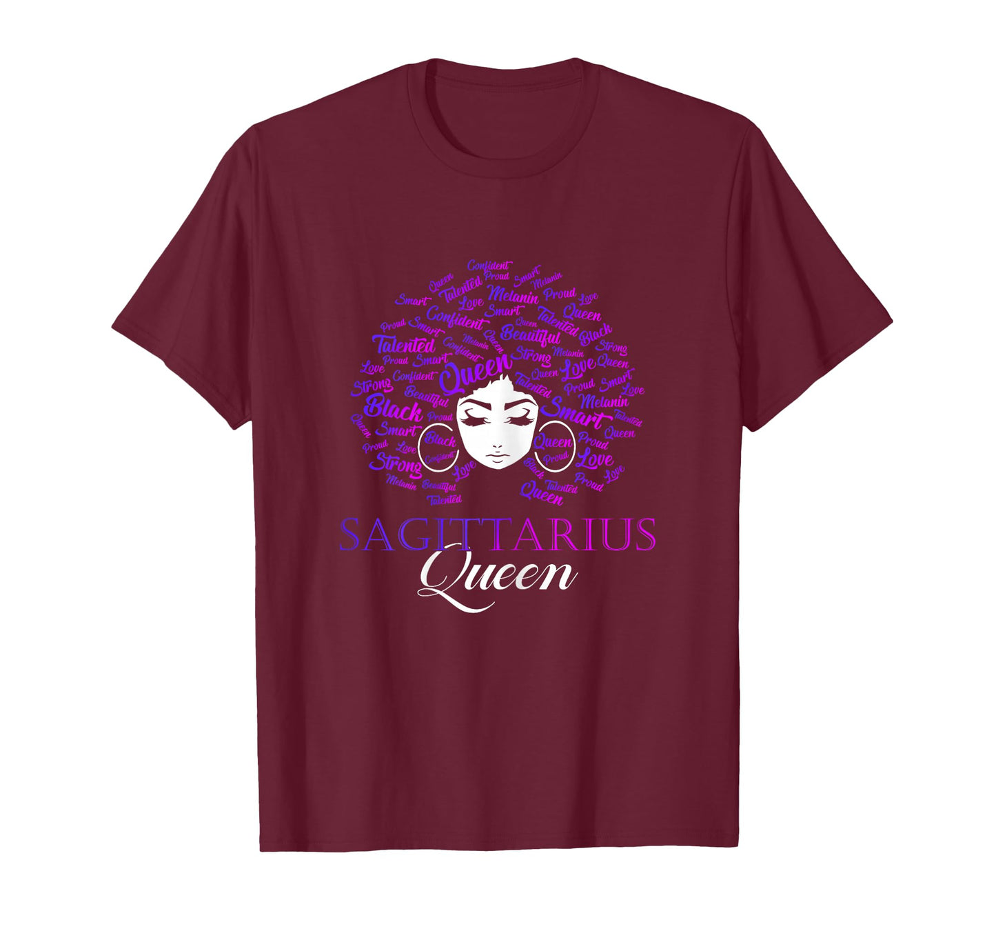 Black Womens Afro Hair Sagittarius Queen Birthday Gift T-Shirt