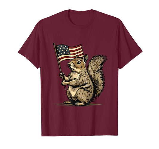 Fourth of July 4th of July Patriotic American Flag Squirrel T-Shirt