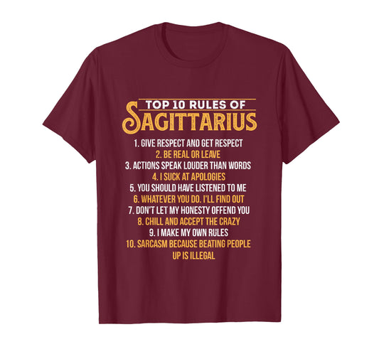 Top 10 Rules of Sagittarius - Zodiac Sign Birthday Horoscope T-Shirt